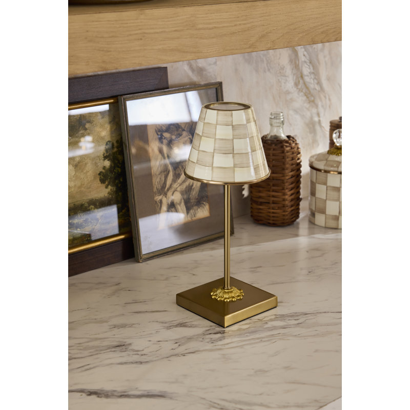 MacKenzie-Childs Mocha Check LED Rechargeable Cafe Table Lamp